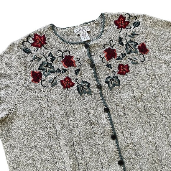 Northern Reflections Autumn Leaves Cardigan Sweater Cable Knit Vintage Y2K - Picture 3 of 8